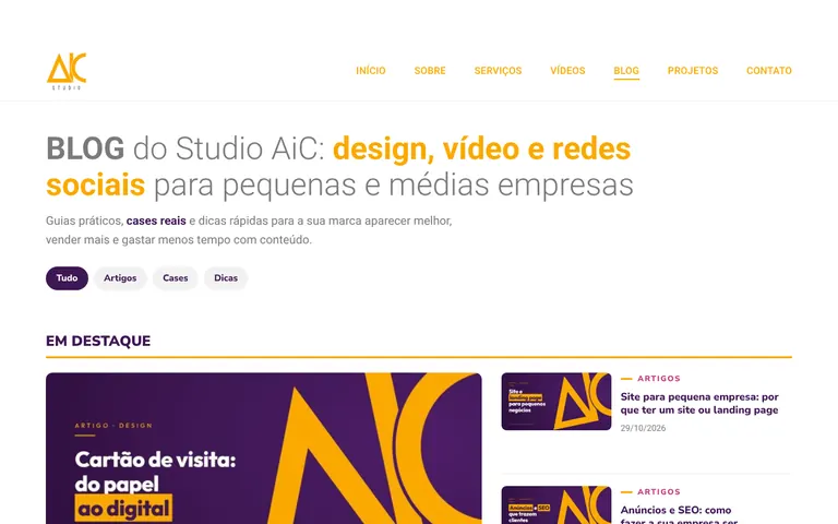 Página inicial do blog do Studio AiC